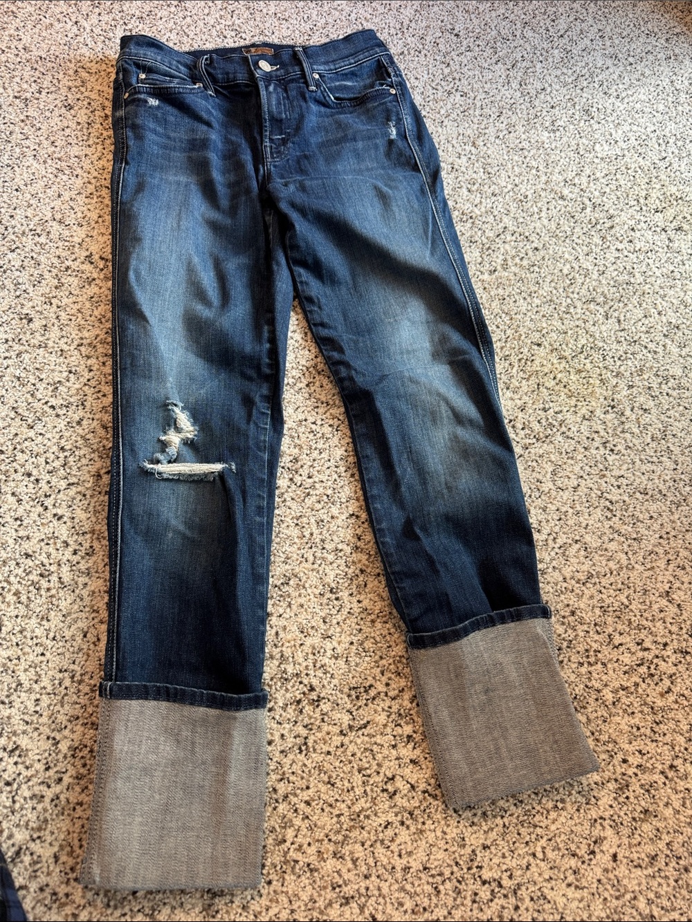 MOTHER The Pony Boy Jeans with Cuffed Hem. Color: Echoes. Distressed. Size 27.